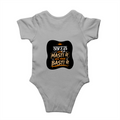 Baby Romper | 0-12 Months | 180 GSM Bio-Washed Cotton | Double-Stitched, Pre-Shrunk | Unisex | Personalized | Typography | Self-reliance | Individualism | Everyday | Confident | Aag Lage Basti Mein - back - Grey Melange - mockup 2