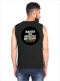 Male Sleeveless T-Shirt | Regular Fit Men | 180 GSM Bio-Washed Cotton Blend | Pre-Shrunk, Double-Stitched | Personalized | Typography | Self-identity | Non-conformity | Everyday | Confident | Never Fit In - back - Black - mockup 2