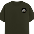 Male Classic Crew T-Shirt | Men's Regular Fit | 180 GSM Bio-Washed Cotton | Pre-Shrunk, Double-Stitched | Personalized | Typography | Self-identity | Non-conformity | Everyday | Confident | Never Fit In - left pocket - Olive Green - mockup 3