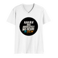 Men's V-Neck T-Shirt | Regular Fit | 180 GSM Bio-Washed Cotton | Durable Double-Stitched Seams | Everyday Wear | Personalized | Typography | Self-identity | Non-conformity | Everyday | Confident | Never Fit In - front - White - mockup 1