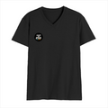 Men's V-Neck T-Shirt | Regular Fit | 180 GSM Bio-Washed Cotton | Durable Double-Stitched Seams | Everyday Wear | Personalized | Typography | Self-identity | Non-conformity | Everyday | Confident | Never Fit In - right pocket - Black - mockup 4