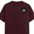 Female Classic Crew T-Shirt | Regular Fit | 180 GSM Bio-Washed Cotton Blend | Pre-Shrunk, Double-Stitched | Women | Personalized | Typography | Self-identity | Non-conformity | Everyday | Confident | Never Fit In - left pocket - Maroon - mockup 3