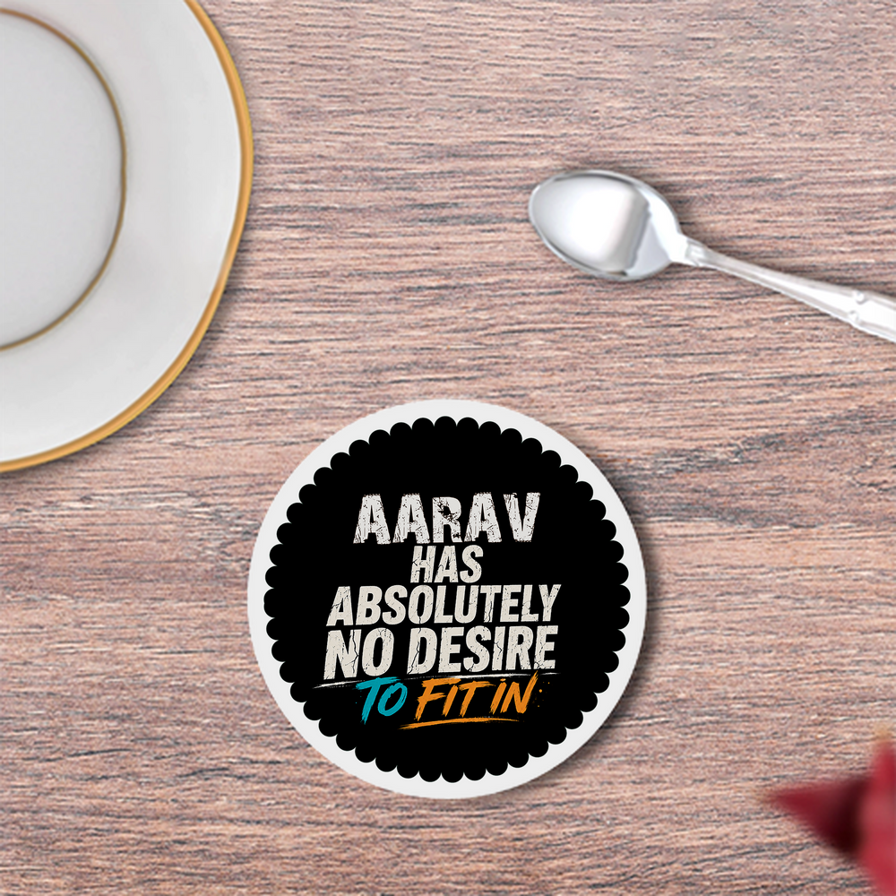 Coasters | 3mm MDF Board | Super Glossy Finish, Durable | Unisex | Personalized | Typography | Self-identity | Non-conformity | Everyday | Confident | Never Fit In - front - White - mockup 1