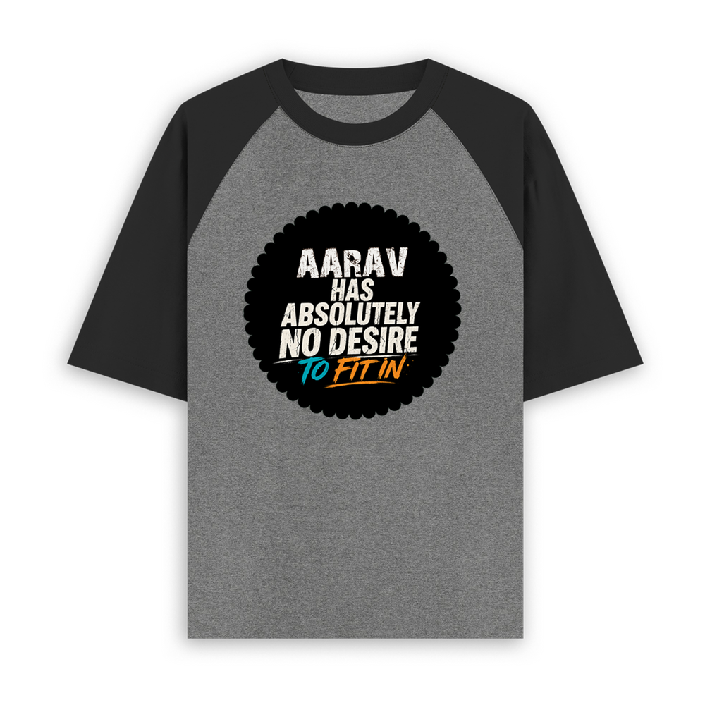 Unisex Oversized Raglan T-Shirt | Relaxed Fit | 180 GSM Bio-Washed Cotton | Two-Tone Design | Soft Comfort | Personalized | Typography | Self-identity | Non-conformity | Everyday | Confident | Never Fit In - front - mockup 1