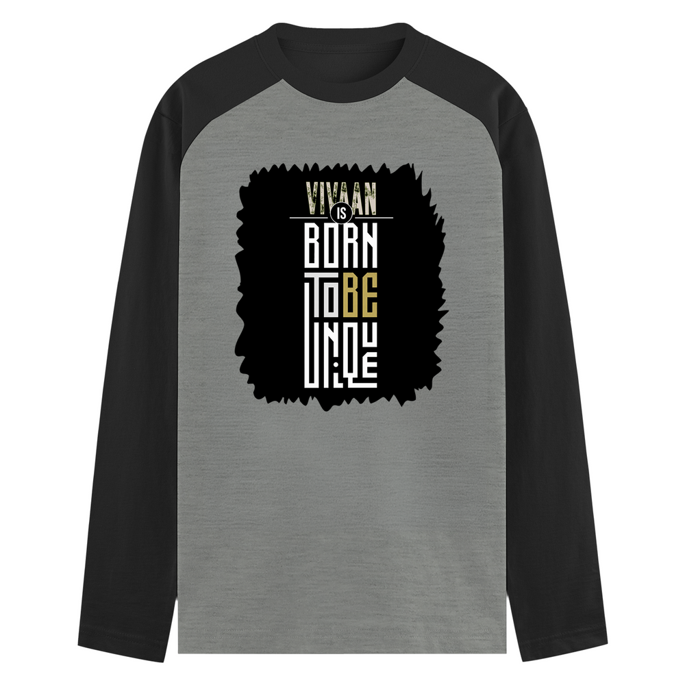Male Raglan T-Shirt | Men's Regular Fit | 180 GSM Bio-Washed Fabric | Double Stitched, Ribbed Neck | Personalized | Typography | Identity | Individuality | Self | Empowering | Born To Be Unique - front - mockup 1