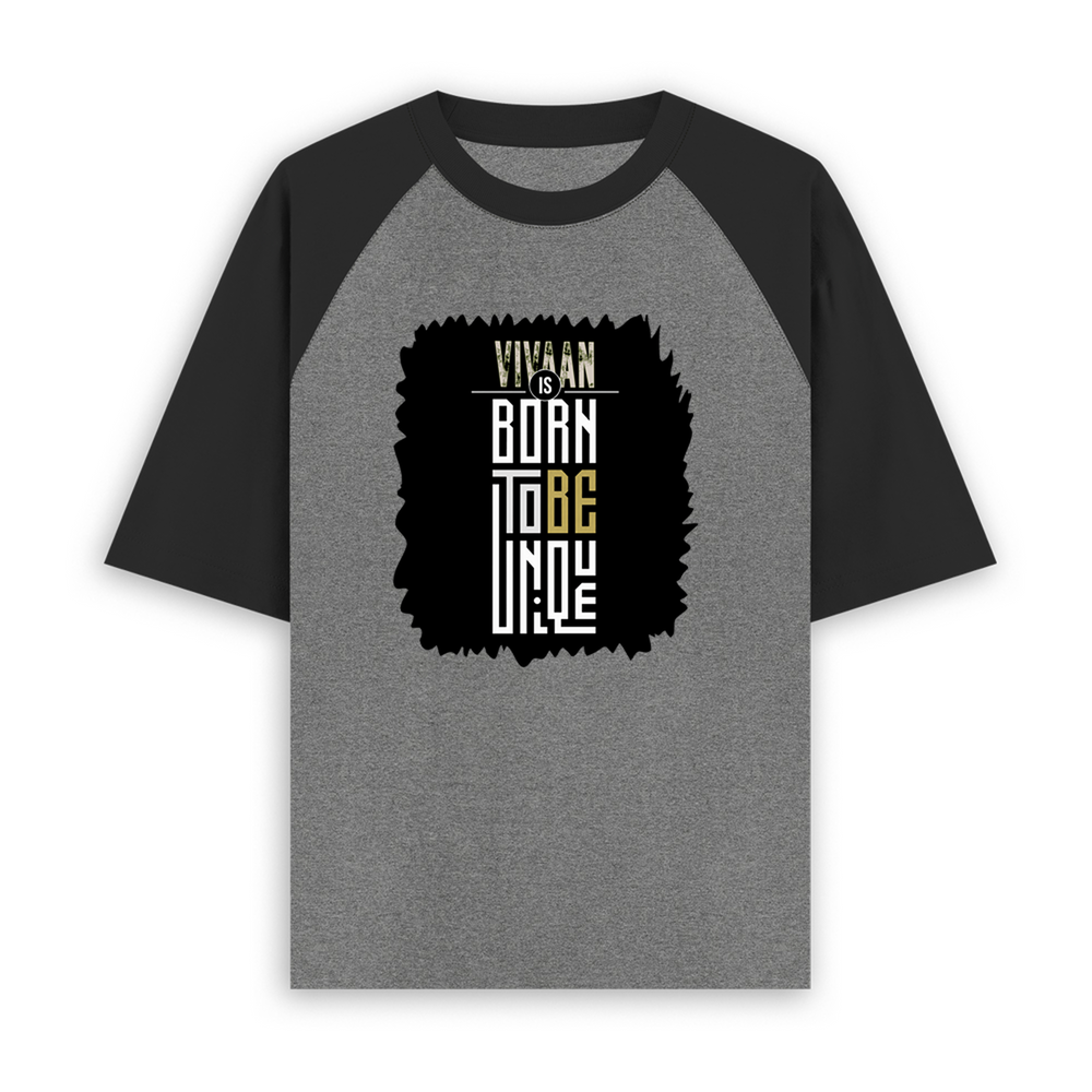 Unisex Oversized Raglan T-Shirt | Relaxed Fit | 180 GSM Bio-Washed Cotton | Two-Tone Design | Soft Comfort | Personalized | Typography | Identity | Individuality | Self | Empowering | Born To Be Unique - front - mockup 1