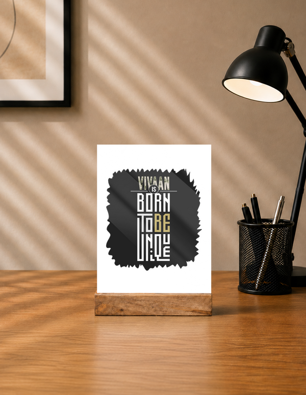 Acrylic Photo Frame with Stand | 5x7 Inch | Acrylic & Wood | UV Printed Tabletop Display | Universal | Personalized | Typography | Identity | Individuality | Self | Empowering | Born To Be Unique