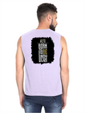 Male Sleeveless T-Shirt | Regular Fit Men | 180 GSM Bio-Washed Cotton Blend | Pre-Shrunk, Double-Stitched | Personalized | Typography | Identity | Individuality | Self | Empowering | Born To Be Unique - back - Lavender - mockup 2