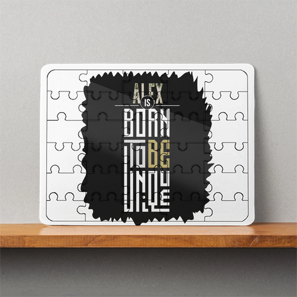MDF Wooden Puzzle | 6x8 Inch 30 Pieces | Glossy Finish | Durable, Waterproof | Kids & Adults | Personalized | Typography | Identity | Individuality | Self | Empowering | Born To Be Unique - front - White - mockup 1