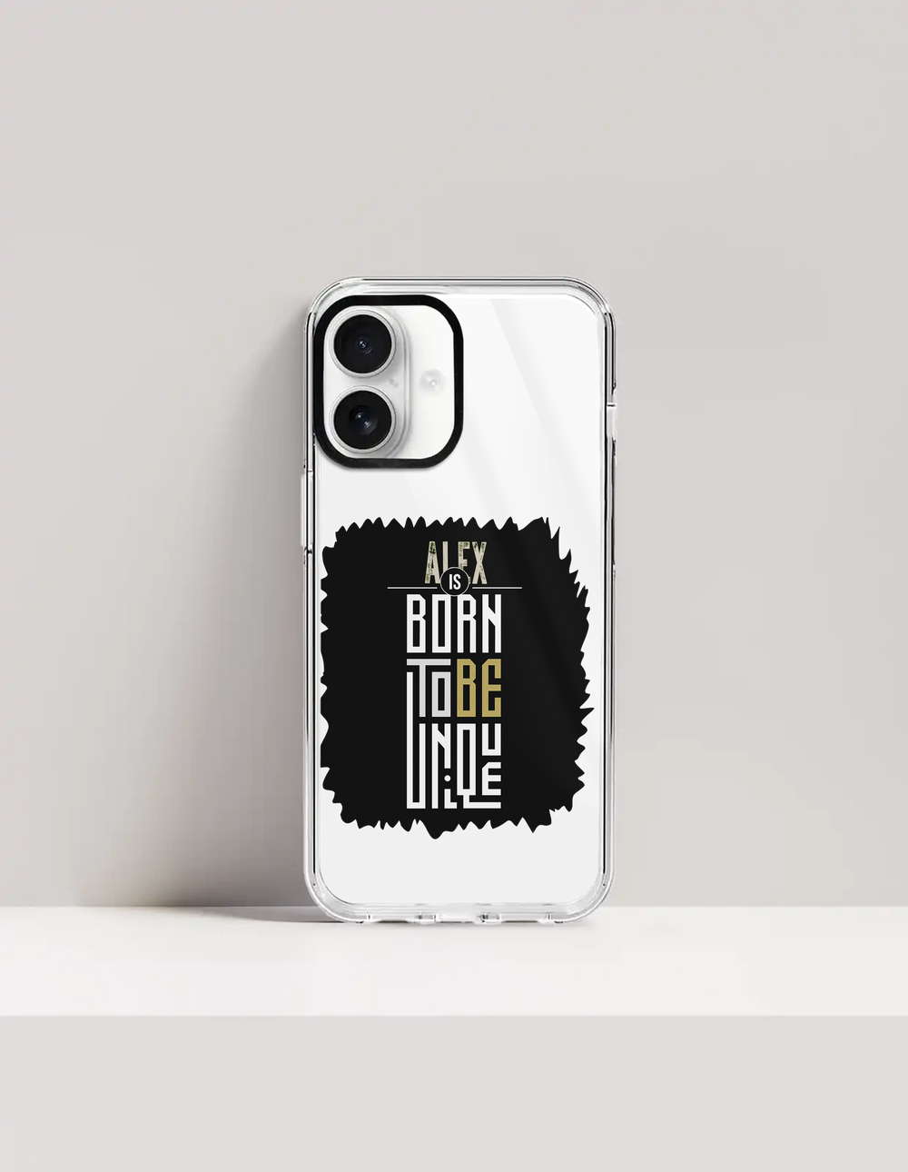 iPhone Glass Case | For Various iPhone Models | Tempered Glass & TPU | Hybrid Protection, Wireless Charging | Unisex | Personalized | Typography | Identity | Individuality | Self | Empowering | Born To Be Unique - front_16 - 16 - mockup 4