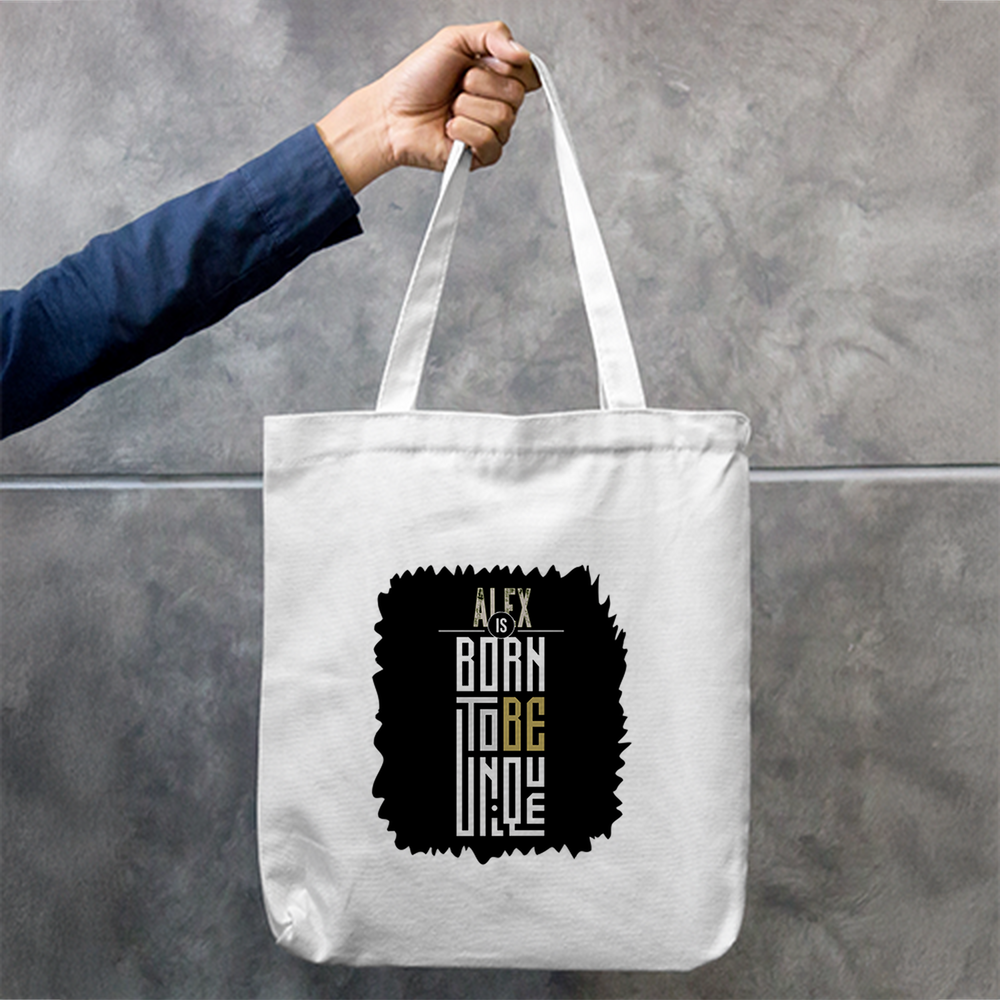 Tote Bag Zipper | Unisex | 100% Cotton Canvas | Zipper Closure, Long Handles | Everyday Use | Personalized | Typography | Identity | Individuality | Self | Empowering | Born To Be Unique - front - mockup 1