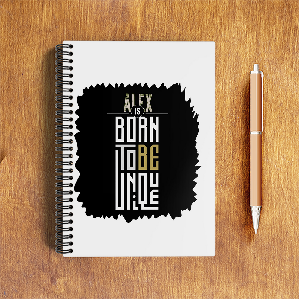 A5 Notepad | 120 Pages, Ruled/Unruled | 70 GSM Natural Shade Paper, 300 GSM Cover | Wire Bound | Everyday Use | Personalized | Typography | Identity | Individuality | Self | Empowering | Born To Be Unique - front - White - mockup 1