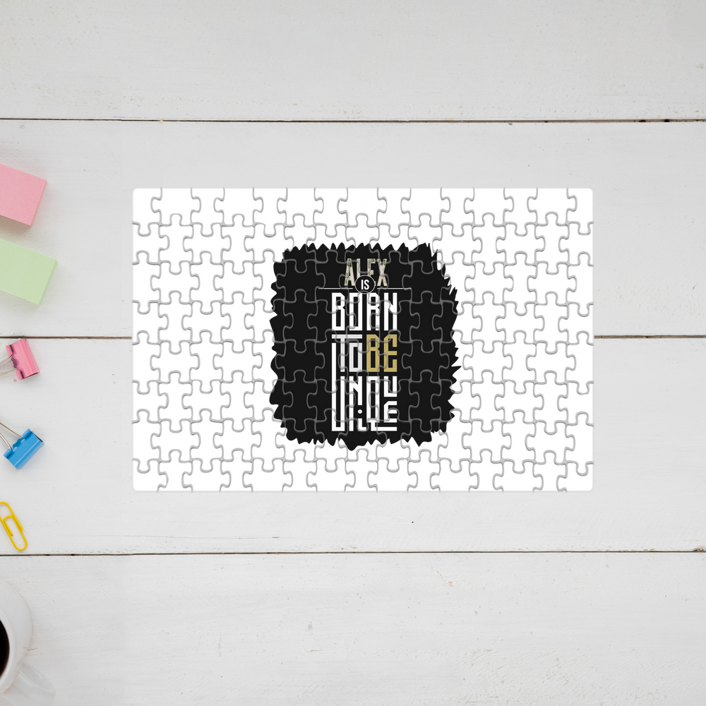 Jigsaw Puzzle | 120 Pieces A4 Size | Recycled Paper Semi-Glossy Finish | Fade-Proof Engaging Entertainment | Unisex | Personalized | Typography | Identity | Individuality | Self | Empowering | Born To Be Unique - front - mockup 1