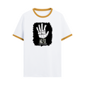 Ringer T-Shirt | Unisex Fit | 100% Cotton | Bio-Washed, Pre-Shrunk, Rib Neck | Adults | Personalized | Typography | Humor | Pop Culture | Everyday | Sarcastic | Talk To The Hand - front - Mustard yellow off white - mockup 1
