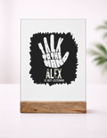 Acrylic Photo Frame with Stand | 5x7 Inch | Acrylic & Wood | UV Printed Tabletop Display | Universal | Personalized | Typography | Humor | Pop Culture | Everyday | Sarcastic | Talk To The Hand - front_1 - mockup 2