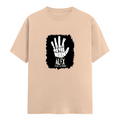 Male Classic Crew T-Shirt | Men's Regular Fit | 180 GSM Bio-Washed Cotton | Pre-Shrunk, Double-Stitched | Personalized | Typography | Humor | Pop Culture | Everyday | Sarcastic | Talk To The Hand - front - Peach - mockup 1