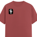 Male Classic Crew T-Shirt | Men's Regular Fit | 180 GSM Bio-Washed Cotton | Pre-Shrunk, Double-Stitched | Personalized | Typography | Humor | Pop Culture | Everyday | Sarcastic | Talk To The Hand - right pocket - Coral - mockup 4