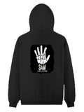 Pullover Hoodie | Unisex Regular Fit | Cotton Blend Tri-Layer | All-Season Comfort, Ribbed Cuffs | Adults | Personalized | Typography | Humor | Pop Culture | Everyday | Sarcastic | Talk To The Hand - back - Black - mockup 2