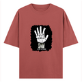 Oversized Classic T-Shirt | Unisex Relaxed Fit | 100% Super-Combed Cotton | Pre-Shrunk, Double-Stitched | Adults | Personalized | Typography | Humor | Pop Culture | Everyday | Sarcastic | Talk To The Hand - front - Coral - mockup 1