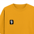 Oversized Classic T-Shirt | Unisex Relaxed Fit | 100% Super-Combed Cotton | Pre-Shrunk, Double-Stitched | Adults | Personalized | Typography | Humor | Pop Culture | Everyday | Sarcastic | Talk To The Hand - left pocket - Golden Yellow - mockup 3