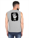 Male Sleeveless T-Shirt | Regular Fit Men | 180 GSM Bio-Washed Cotton Blend | Pre-Shrunk, Double-Stitched | Personalized | Typography | Humor | Pop Culture | Everyday | Sarcastic | Talk To The Hand - back - Grey Melange - mockup 2