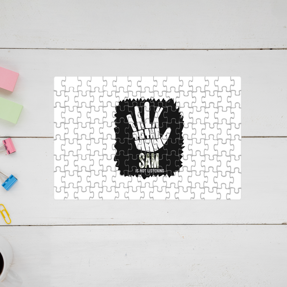 Jigsaw Puzzle | 120 Pieces A4 Size | Recycled Paper Semi-Glossy Finish | Fade-Proof Engaging Entertainment | Unisex | Personalized | Typography | Humor | Pop Culture | Everyday | Sarcastic | Talk To The Hand - front - mockup 1