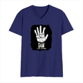 Men's V-Neck T-Shirt | Regular Fit | 180 GSM Bio-Washed Cotton | Durable Double-Stitched Seams | Everyday Wear | Personalized | Typography | Humor | Pop Culture | Everyday | Sarcastic | Talk To The Hand - front - Royal Blue - mockup 1