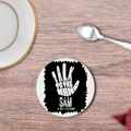 Coasters | 3mm MDF Board | Super Glossy Finish, Durable | Unisex | Personalized | Typography | Humor | Pop Culture | Everyday | Sarcastic | Talk To The Hand - front - White - mockup 1