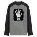 Male Raglan T-Shirt | Men's Regular Fit | 180 GSM Bio-Washed Fabric | Double Stitched, Ribbed Neck | Personalized | Typography | Humor | Pop Culture | Everyday | Sarcastic | Talk To The Hand - front - mockup 1