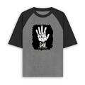 Unisex Oversized Raglan T-Shirt | Relaxed Fit | 180 GSM Bio-Washed Cotton | Two-Tone Design | Soft Comfort | Personalized | Typography | Humor | Pop Culture | Everyday | Sarcastic | Talk To The Hand - front - mockup 1