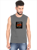 Male Sleeveless T-Shirt | Regular Fit Men | 180 GSM Bio-Washed Cotton Blend | Pre-Shrunk, Double-Stitched | Personalized | Typography | Social Observations | Everyday | Humorous | Desi Smart Vibes - front - Charcoal Melange - mockup 1