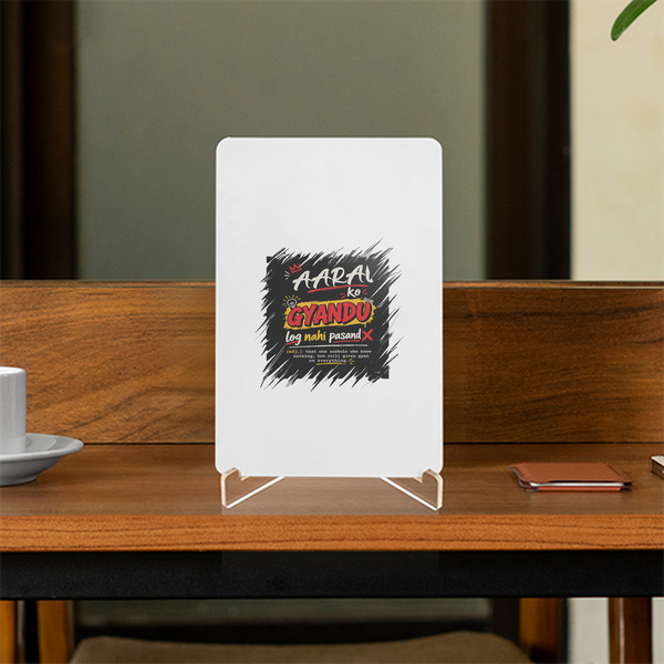 Acrylic Display Stand | 4x6 Inch | Clear Acrylic | Tabletop Display | Unisex | Personalized | Typography | Social Observations | Everyday | Humorous | Desi Smart Vibes