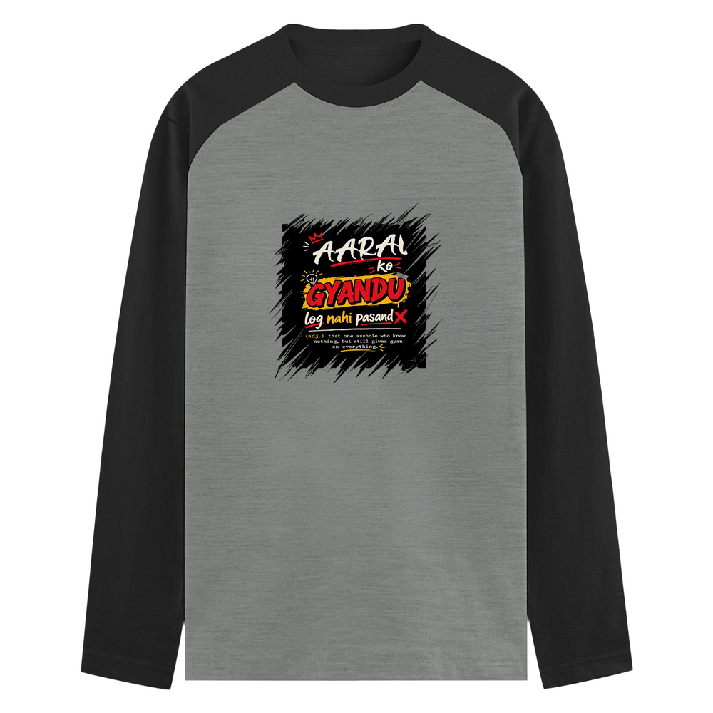 Male Raglan T-Shirt | Men's Regular Fit | 180 GSM Bio-Washed Fabric | Double Stitched, Ribbed Neck | Personalized | Typography | Social Observations | Everyday | Humorous | Desi Smart Vibes - front - mockup 1