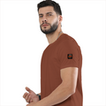 Male Classic Crew T-Shirt | Men's Regular Fit | 180 GSM Bio-Washed Cotton | Pre-Shrunk, Double-Stitched | Personalized | Typography | Social Observations | Everyday | Humorous | Desi Smart Vibes - left sleeve - Copper - mockup 5