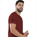 Male Classic Crew T-Shirt | Men's Regular Fit | 180 GSM Bio-Washed Cotton | Pre-Shrunk, Double-Stitched | Personalized | Typography | Social Observations | Everyday | Humorous | Desi Smart Vibes - right sleeve - Brick Red - mockup 6