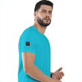 Male Classic Crew T-Shirt | Men's Regular Fit | 180 GSM Bio-Washed Cotton | Pre-Shrunk, Double-Stitched | Personalized | Typography | Social Observations | Everyday | Humorous | Desi Smart Vibes - right sleeve - SkyBlue - mockup 6