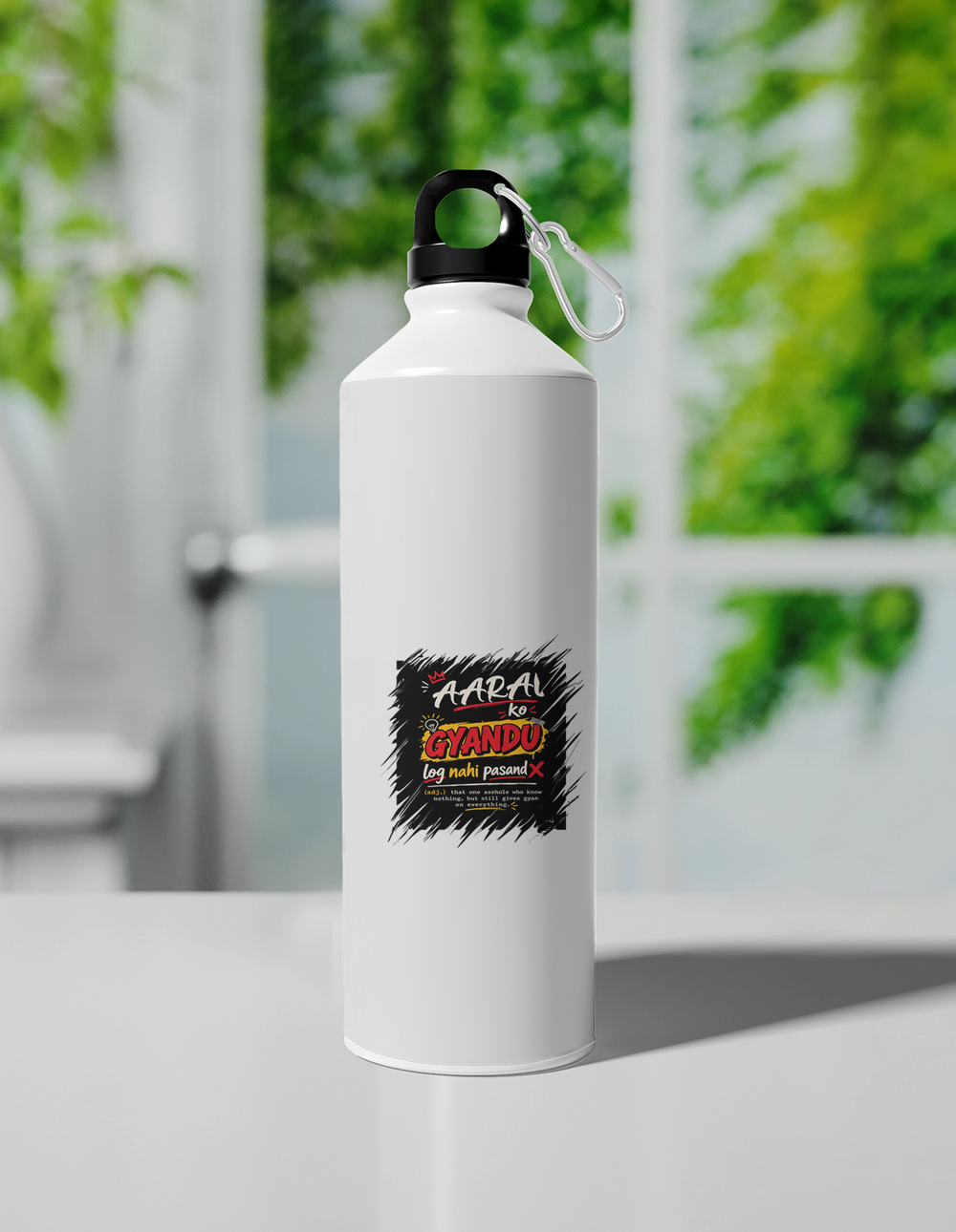 Sipper Bottle | 750 ml Unisex | Aluminum | Clip Cap | Fade-Proof | Personalized | Typography | Social Observations | Everyday | Humorous | Desi Smart Vibes - front - White - mockup 1