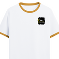 Ringer T-Shirt | Unisex Fit | 100% Cotton | Bio-Washed, Pre-Shrunk, Rib Neck | Adults | Personalized | Typography | Sarcasm | Self-confidence | Everyday | Assertive | I’m Never Wrong - left pocket - Mustard yellow off white - mockup 3