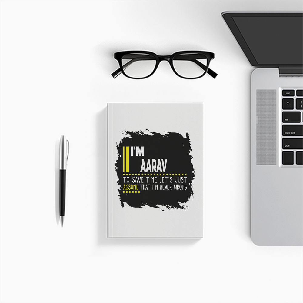 Notebook Journal | A5 Size | 300 GSM Cover, 70 GSM Eco-Friendly Pages | Soft Bound, Ruled/Unruled | Unisex | Personalized | Typography | Sarcasm | Self-confidence | Everyday | Assertive | I’m Never Wrong - front - White - mockup 1
