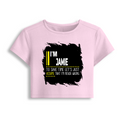 Female Baby Tee | Cropped Fit | Cotton Spandex Blend | Stretchy & Breathable | Women | Personalized | Typography | Sarcasm | Self-confidence | Everyday | Assertive | I’m Never Wrong - front - Light Baby Pink - mockup 1