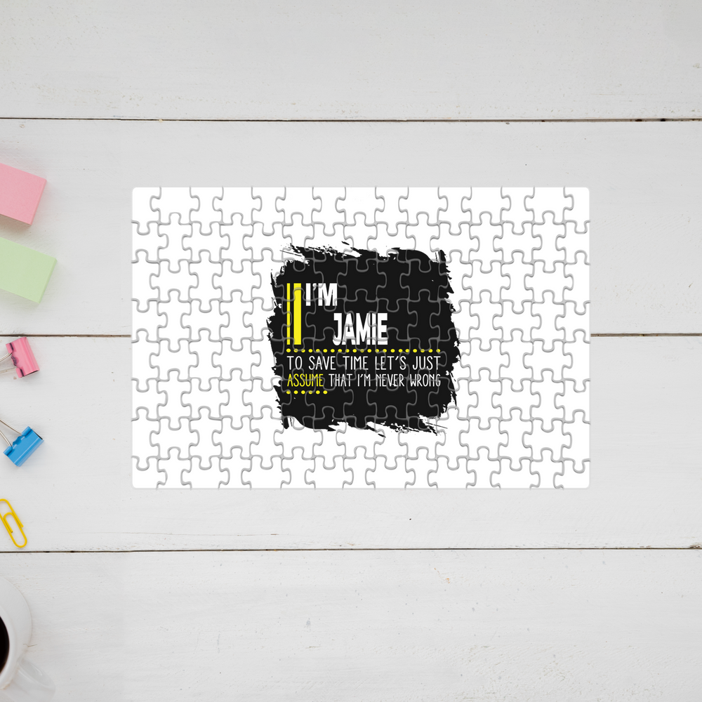 Jigsaw Puzzle | 120 Pieces A4 Size | Recycled Paper Semi-Glossy Finish | Fade-Proof Engaging Entertainment | Unisex | Personalized | Typography | Sarcasm | Self-confidence | Everyday | Assertive | I’m Never Wrong - front - mockup 1