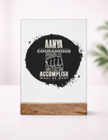 Acrylic Photo Frame with Stand | 5x7 Inch | Acrylic & Wood | UV Printed Tabletop Display | Universal | Personalized | Typography | Courage | Ambition | Self-purchase | Empowering | Courage To Conquer - front_1 - mockup 2