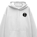 Oversized Hoodie | Relaxed Fit Unisex | 400 GSM Cotton Blend | Pre-Shrunk Warmth & Comfort | Adults | Personalized | Typography | Courage | Ambition | Self-purchase | Empowering | Courage To Conquer - left pocket - White - mockup 3