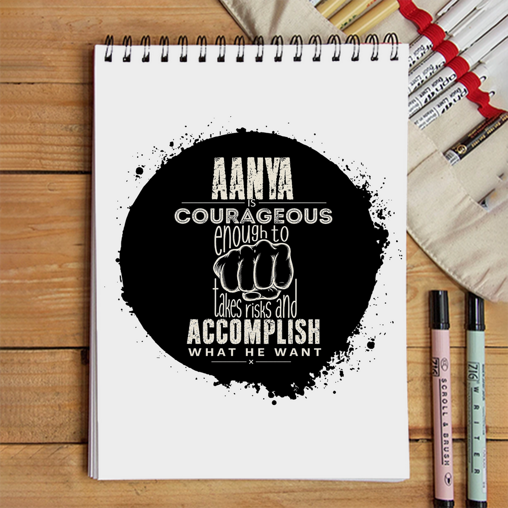 Sketchbook | A5 Size | 140 GSM Paper | Spiral Bound | Unisex | Personalized | Typography | Courage | Ambition | Self-purchase | Empowering | Courage To Conquer - front - White - mockup 1