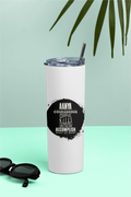 Tumbler Bottle | 20oz Capacity | Stainless Steel | Double-Wall Insulated, Splash-Proof Lid, Metal Straw | Everyday Use | Personalized | Typography | Courage | Ambition | Self-purchase | Empowering | Courage To Conquer - front - White - mockup 1