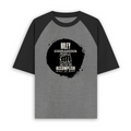 Unisex Oversized Raglan T-Shirt | Relaxed Fit | 180 GSM Bio-Washed Cotton | Two-Tone Design | Soft Comfort | Personalized | Typography | Courage | Ambition | Self-purchase | Empowering | Courage To Conquer - front - mockup 1