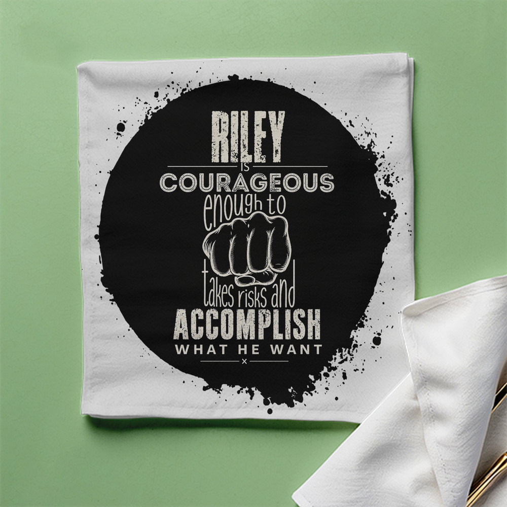 Cloth Napkin | Standard Dining Size | 100% Polyester | Soft, Durable, Hemmed | Unisex | Personalized | Typography | Courage | Ambition | Self-purchase | Empowering | Courage To Conquer - front - White - mockup 1
