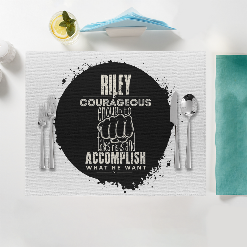 Placemat | Standard Dining | 100% Polyester | Durable, Fade-Proof, Soft | Unisex | Personalized | Typography | Courage | Ambition | Self-purchase | Empowering | Courage To Conquer - front - White - mockup 1