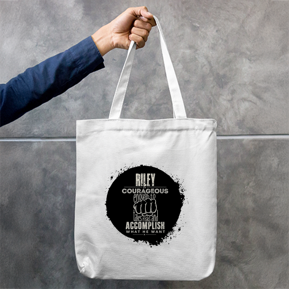 Tote Bag Zipper | Unisex | 100% Cotton Canvas | Zipper Closure, Long Handles | Everyday Use | Personalized | Typography | Courage | Ambition | Self-purchase | Empowering | Courage To Conquer - front - mockup 1