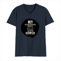 Men's V-Neck T-Shirt | Regular Fit | 180 GSM Bio-Washed Cotton | Durable Double-Stitched Seams | Everyday Wear | Personalized | Typography | Courage | Ambition | Self-purchase | Empowering | Courage To Conquer - front - Navy Blue - mockup 1